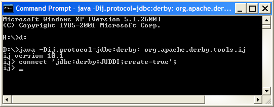 using ij to create Apache derby database