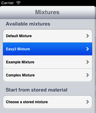 Select Mixture Dialog